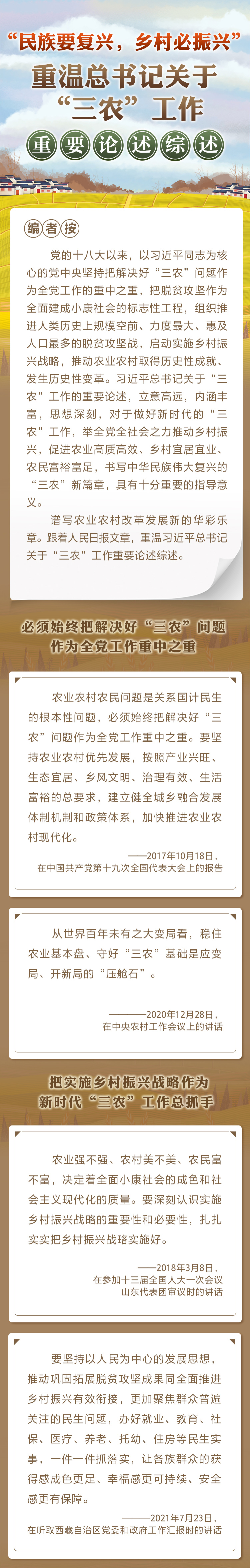 “民族要復(fù)興，鄉(xiāng)村必振興” 重溫總書記關(guān)于“三農(nóng)”工作重要論述綜述