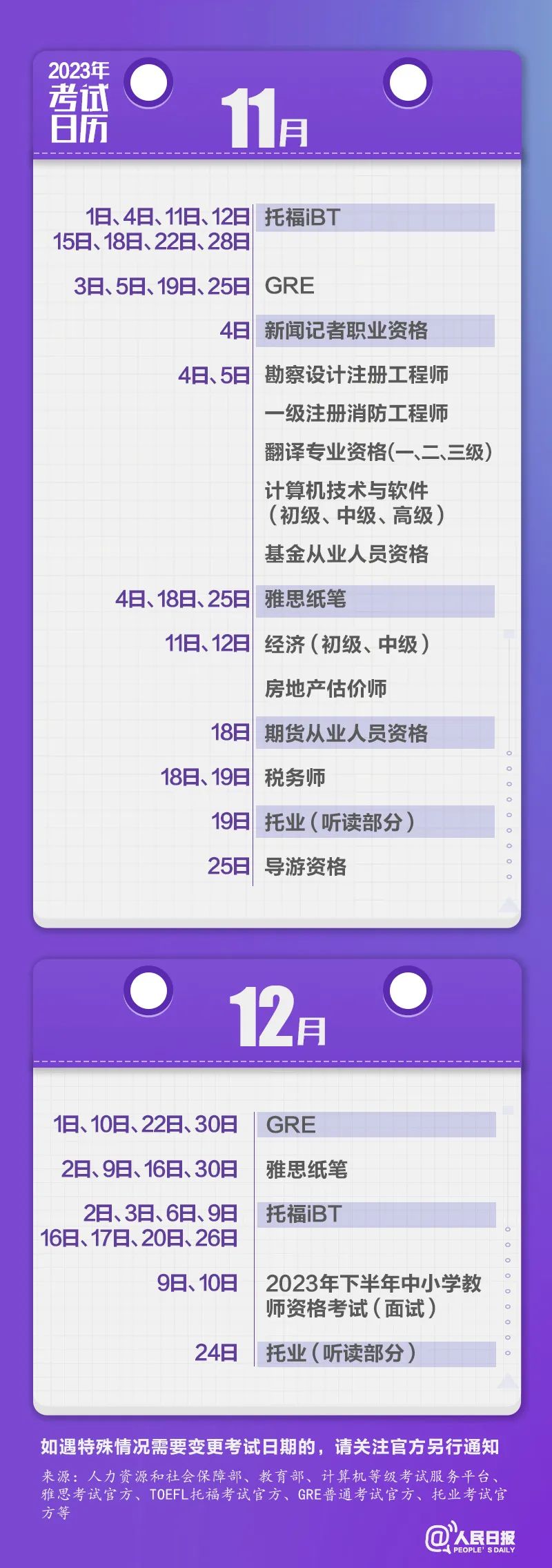 收藏！2023年考試日歷來(lái)了