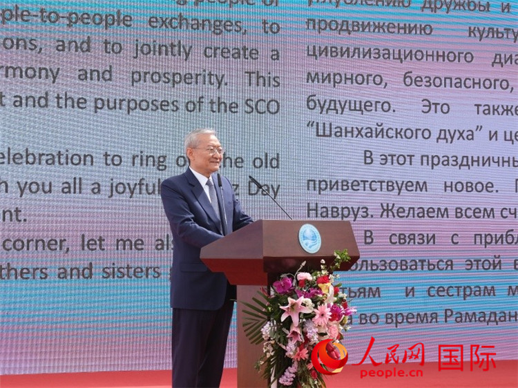 上海合作組織秘書長張明致辭。人民網(wǎng) 褚夢琦攝