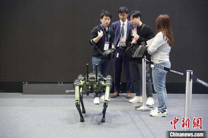圖為觀眾在展會(huì)參觀機(jī)器人?！⑿?攝