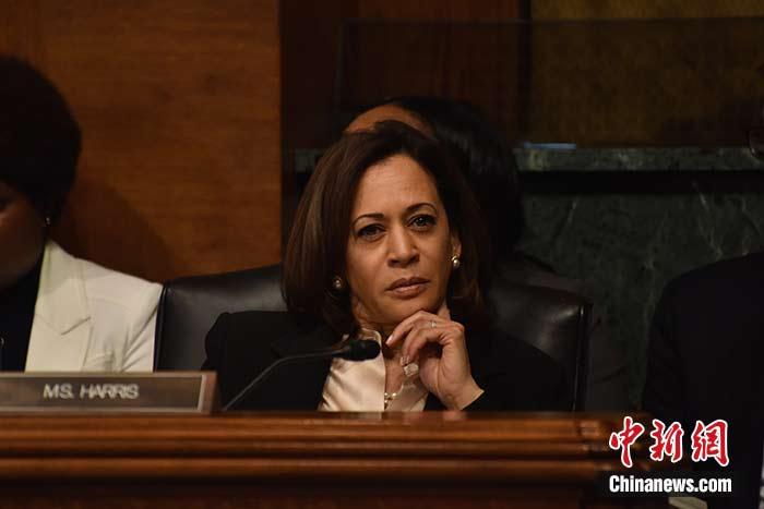 當?shù)貢r間8月11日，美國前副總統(tǒng)、已經(jīng)鎖定民主黨總統(tǒng)候選人提名的拜登選定聯(lián)邦參議員卡瑪拉·哈里斯為其競選搭檔、民主黨副總統(tǒng)候選人。哈里斯成為美國歷史上首位被提名為副總統(tǒng)候選人的非裔女性。圖為哈里斯此前出席國會聽證會(資料圖)。<a target='_blank' href='/'><p  align=