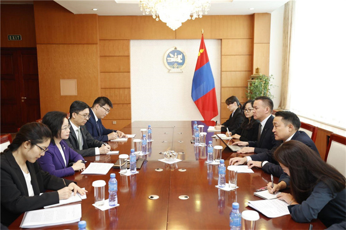 10月31日，中國(guó)駐蒙古國(guó)大使沈敏娟到任拜會(huì)蒙政府辦公廳主任兼蒙古人民黨總書(shū)記阿瑪爾巴伊斯格楞。中國(guó)駐蒙古使館供圖