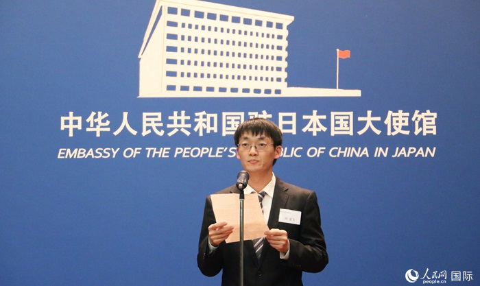 獲獎學(xué)生代表、大阪大學(xué)博士生劉亞飛發(fā)表感言。人民網(wǎng) 許可攝