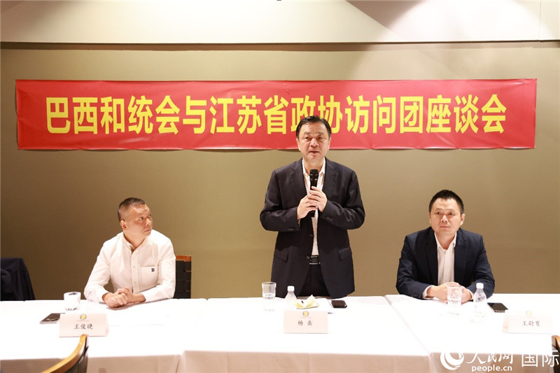 江蘇省政協(xié)副主席楊岳（中）在座談會(huì)上致辭。人民網(wǎng)記者 陳海琪攝