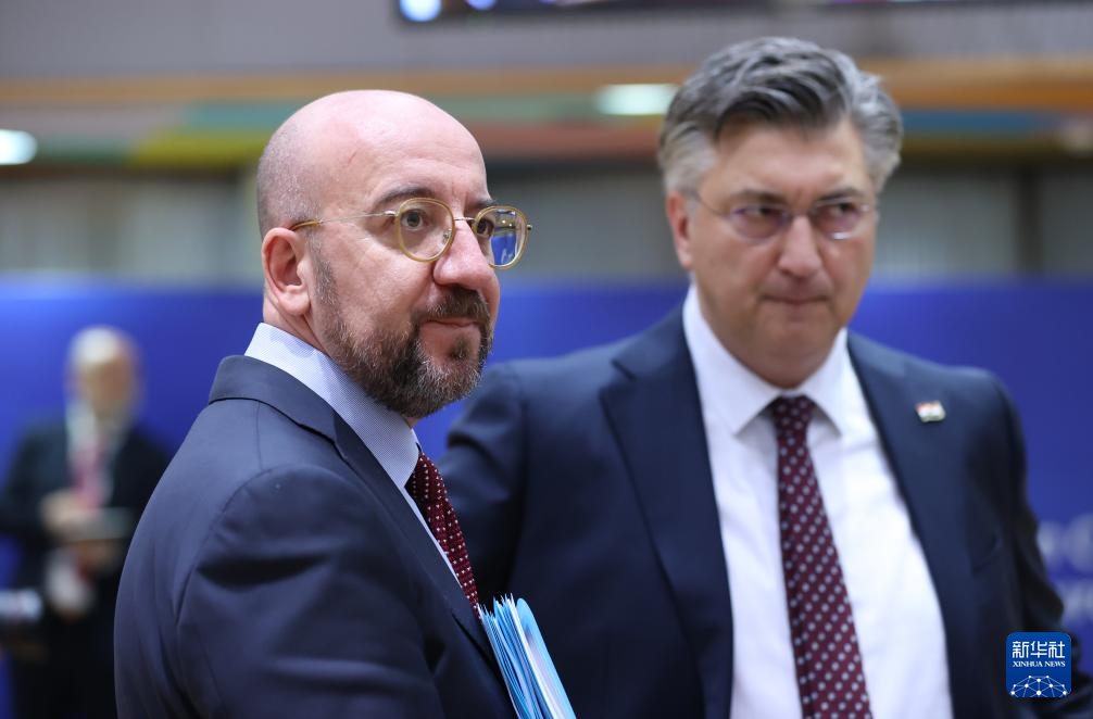 2月1日，歐洲理事會(huì)主席米歇爾（左）出席在比利時(shí)布魯塞爾舉行的歐盟特別峰會(huì)。新華社記者 趙丁喆 攝