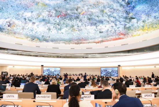 這是1月23日在瑞士日內(nèi)瓦拍攝的聯(lián)合國人權(quán)理事會(huì)第四輪國別人權(quán)審議現(xiàn)場。新華社記者連漪攝