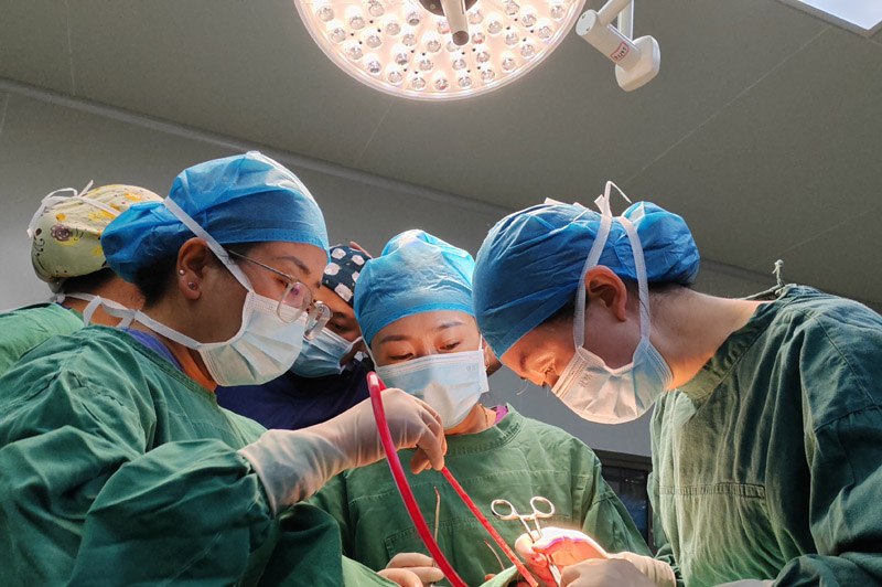 援藏隊員開展手術(shù)。