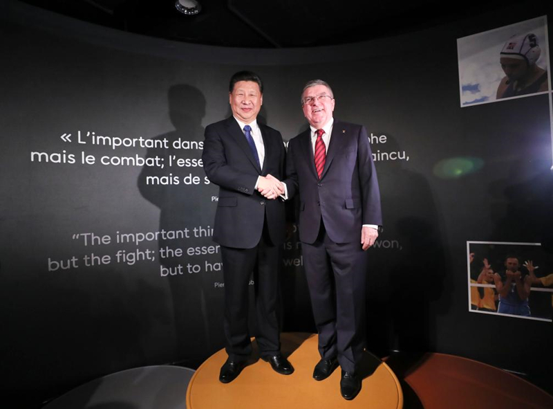 2017年1月18日，習(xí)近平主席在位于瑞士洛桑的國際奧林匹克博物館會見時任國際奧林匹克委員會主席巴赫。