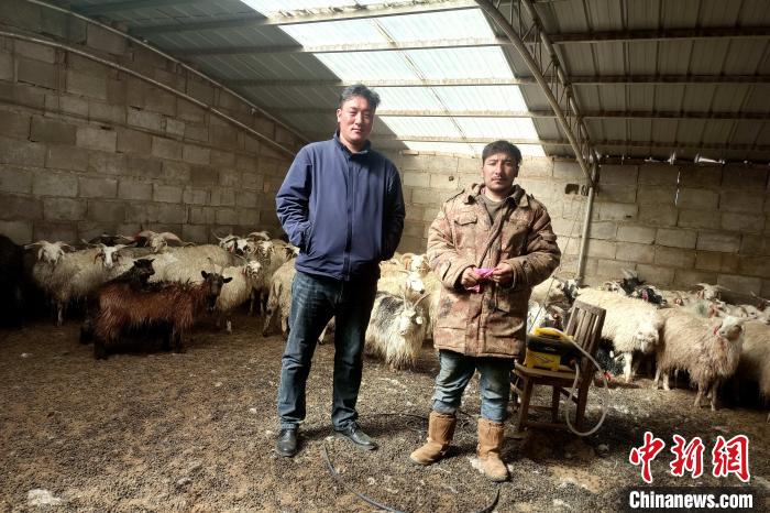 圖為華公太(左)走訪牧民生產(chǎn)生活情況?！〔彭検步?攝